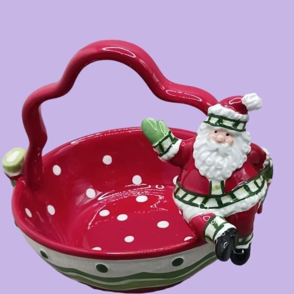 Fitz and floyd ceramic christmas basket with santa claus